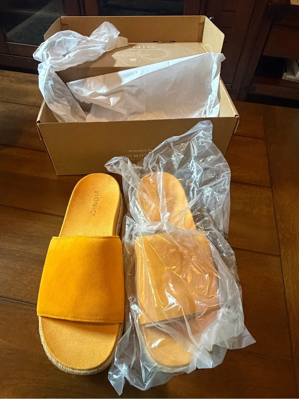 Vionic Amber Yellow Suede Slide Sandals